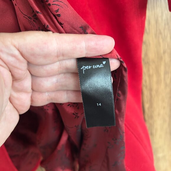 Per Una Cherry Red Winter Coat Sz 14 Brushed Velvet Preppy Satin Twee 3/4 Bold - Picture 10 of 13